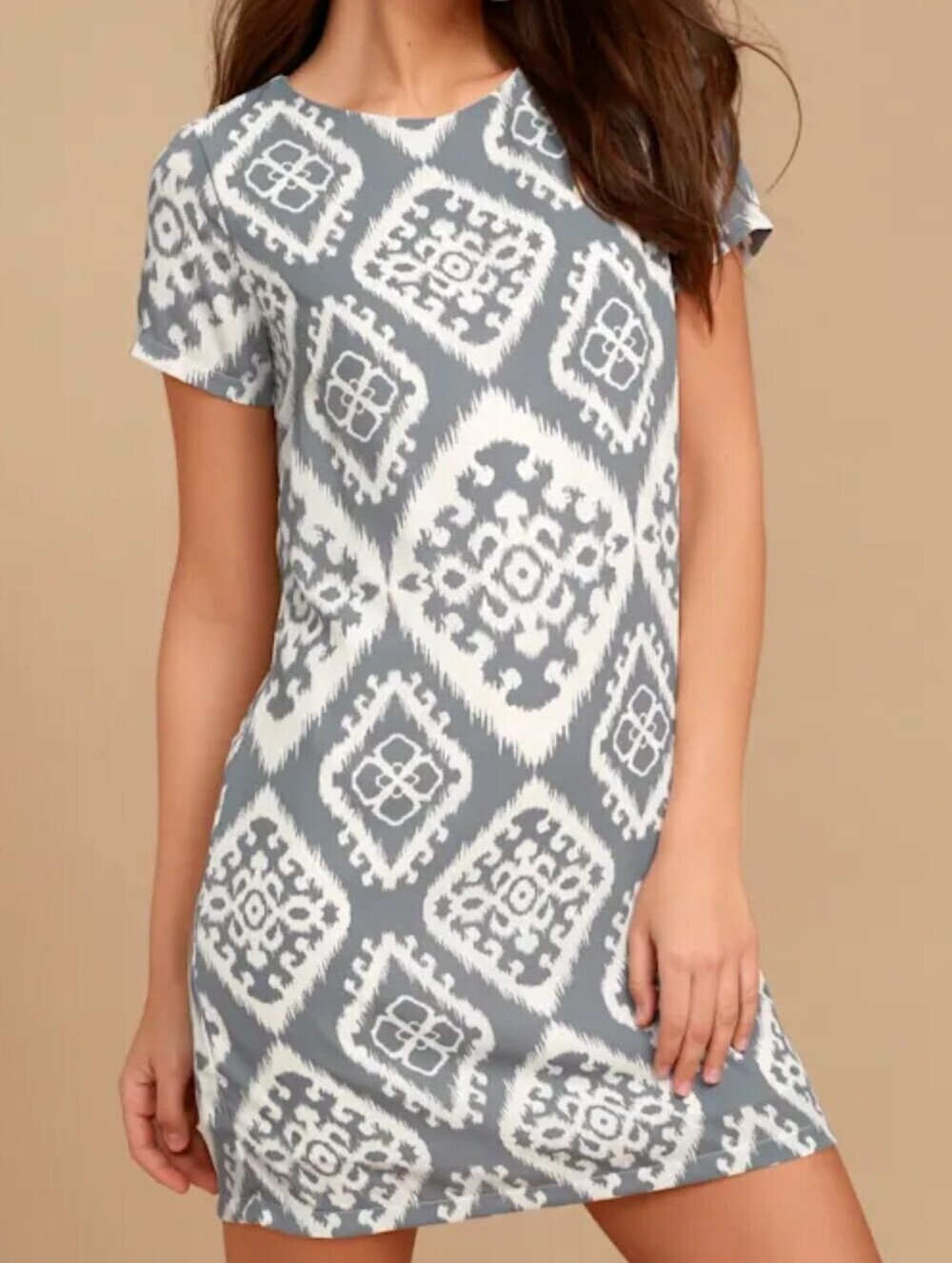 Lulus Give Me a Print Slate Grey Geometric Print Shift Dress - Large - NWT!